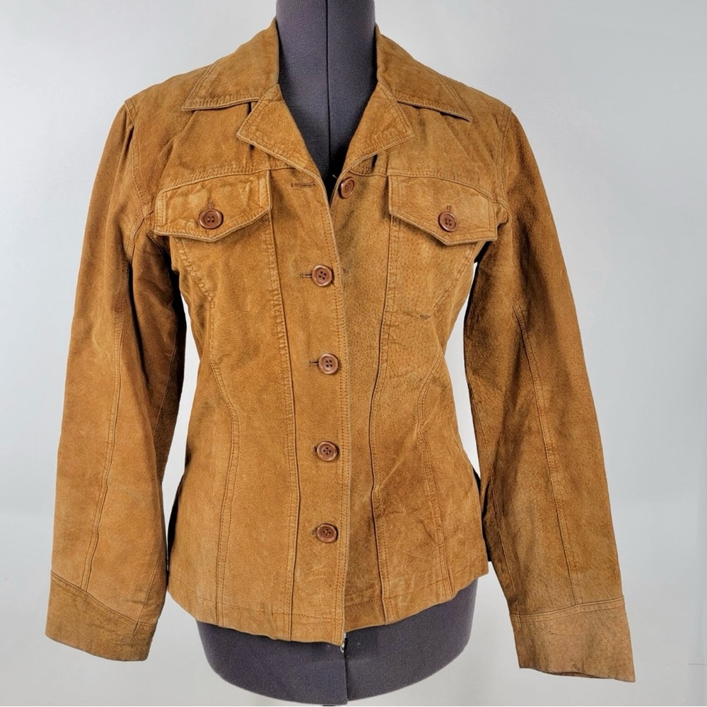 Vintage Genuine DCC Suede Leather Tan Button Up Women's Jacket Size M